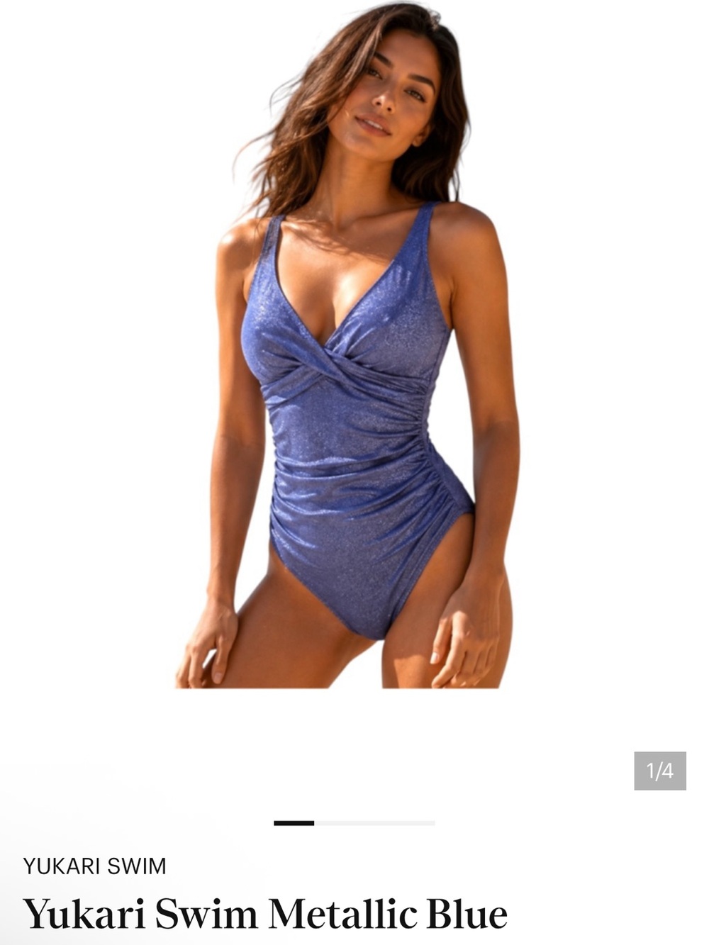 Yukari Swim Metallic Blue Shimmer Ruched One Piece Swimsuit Women’s Size L